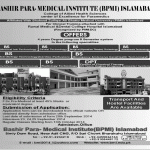 Bashir Para-Medical Institute (BPMI) Islamabad Admission Notice 2014-2015 for Doctor of Physical Therapy (DPT)