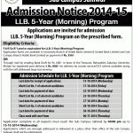 Bahauddin Zakariya University (BZU) Sahiwal Campus Admission Notice 2014-2015 for Bachelor of Laws LLB 5 Year