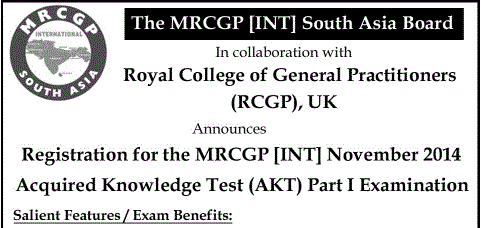 MRCGP South Asia AKT Part I Examination 2014