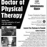 Nasjon Institute of Health Sciences Lahore Admission Notice 2014-2015 for Doctor of Physical Therapy (DPT)