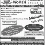 Mars Institute of Health Sciences for Women Lahore Admission Notice 2014 for Doctor of Physical Therapy (DPT)