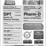 Riphah Institute of Pharmaceutical Sciences Lahore Admission Notice 2014 for Doctor of Pharmacy (Pharm-D)