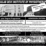 Gulab Devi Post Graduate Medical Institute Lahore, Ghulab Devi Institute of Physiotherapy Lahore Admission Notice 2014-2015 for Doctor of Physical Therapy (DPT)