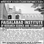 Faisalabad Institute of Research Science & Technology (FIRST) Faisalabad Admission Notice 2014-2015 for B.Sc. (Hons.) Biotechnology