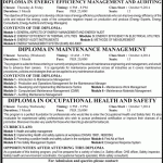 National Productivity Organization (NPO) Lahore Admission Notice 2014 for Diploma in Maintenance Management, Diploma in Occupational Health & Safety, Diploma in Energy Efficiency Management & Auditing