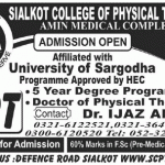 Sialkot College of Physical Therapy (SCPT) Sialkot Admission Notice 2014 for Doctor of Physical Therapy (DPT)