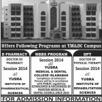 Yusra Institute of Rehabilitation Sciences islamabad Admission Notice 2014 for Doctor of Physical Therapy (DPT)