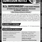 Lahore College for Women University (LCWU) Lahore Admission Notice 2014-2015 for M.Sc. Biotechnology