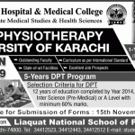 Liaquat National Hospital & Medical College Karachi, Liaquat National School of Physiotherapy Karachi Admission Notice 2014-2015 for Doctor of Physical Therapy (DPT)