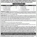 National College of Arts Lahore Admission Notice 2014