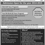 FMH College of Medicine & Dentistry Lahore, Saida Waheed FMH College of Nursing Lahore Admission Notice 2014-2015 for Generic BScN, Post RN BScN