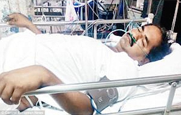 Treatment: Technician Swami Ramaiah, 35, remained in hospital after suffering a punctured bladder