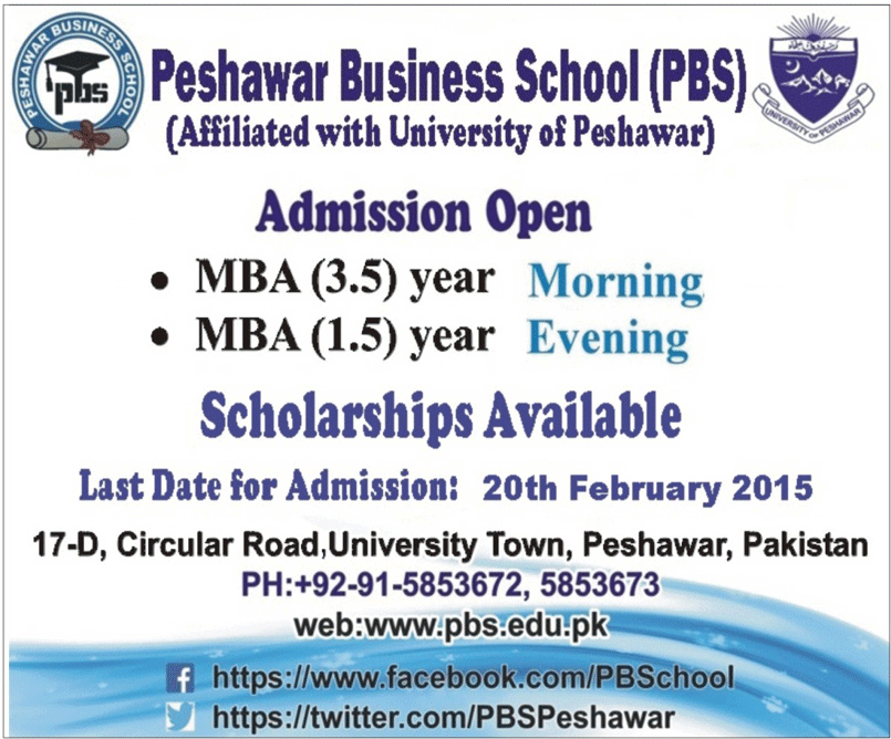 Peshawar Business School MBA Admission 2015