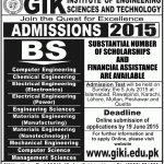 Ghulam Ishaq Khan Institute of Engineering Sciences and Technology Admissions 2015