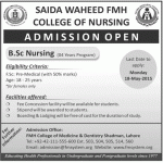 Saida Waheed FMH College of Nursing Lahore B.Sc. Nursing Admission 2015