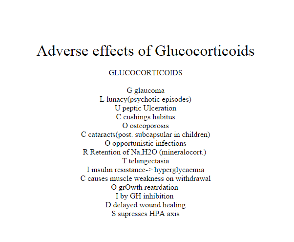 Nursing Mnemonics: Adverse effects of Glucocorticoids