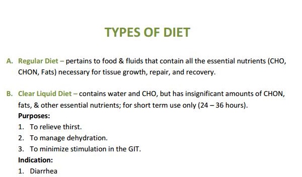 NCLEX Notes: Types of Diet