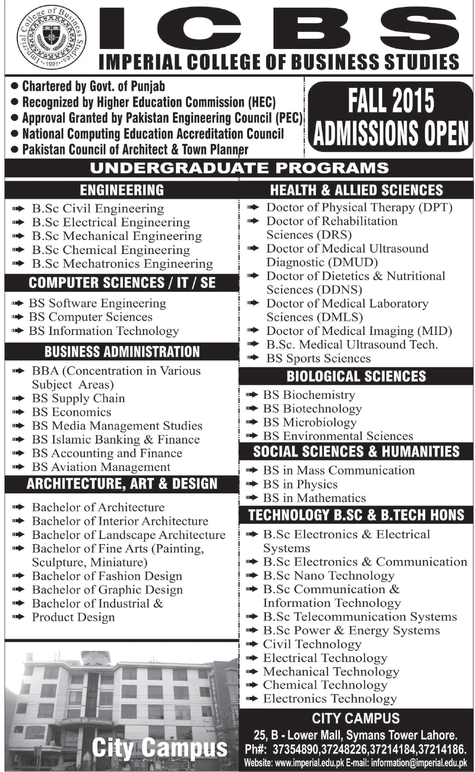 Imperial College of Business Studies Health & Allied Sciences Admissions 2015