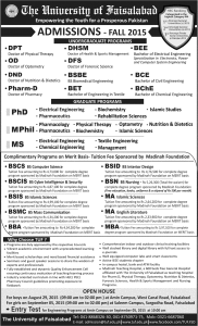 The University of Faisalabad Admissions Fall 2015