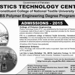 Plastics Technology Centre Karachi BS Polymer Engineering Admission 2015