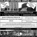 Gulab Devi Educational Complex Lahore Pharm-D Admission 2016
