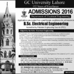 GCU Lahore B.Sc. Electrical Engineering Admission 2016