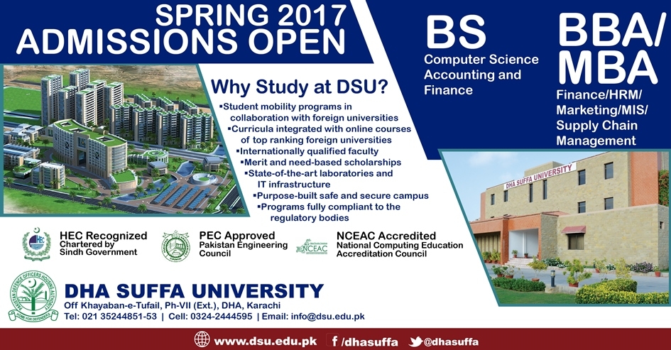 DHA Suffa University Karachi Admission Spring 2017