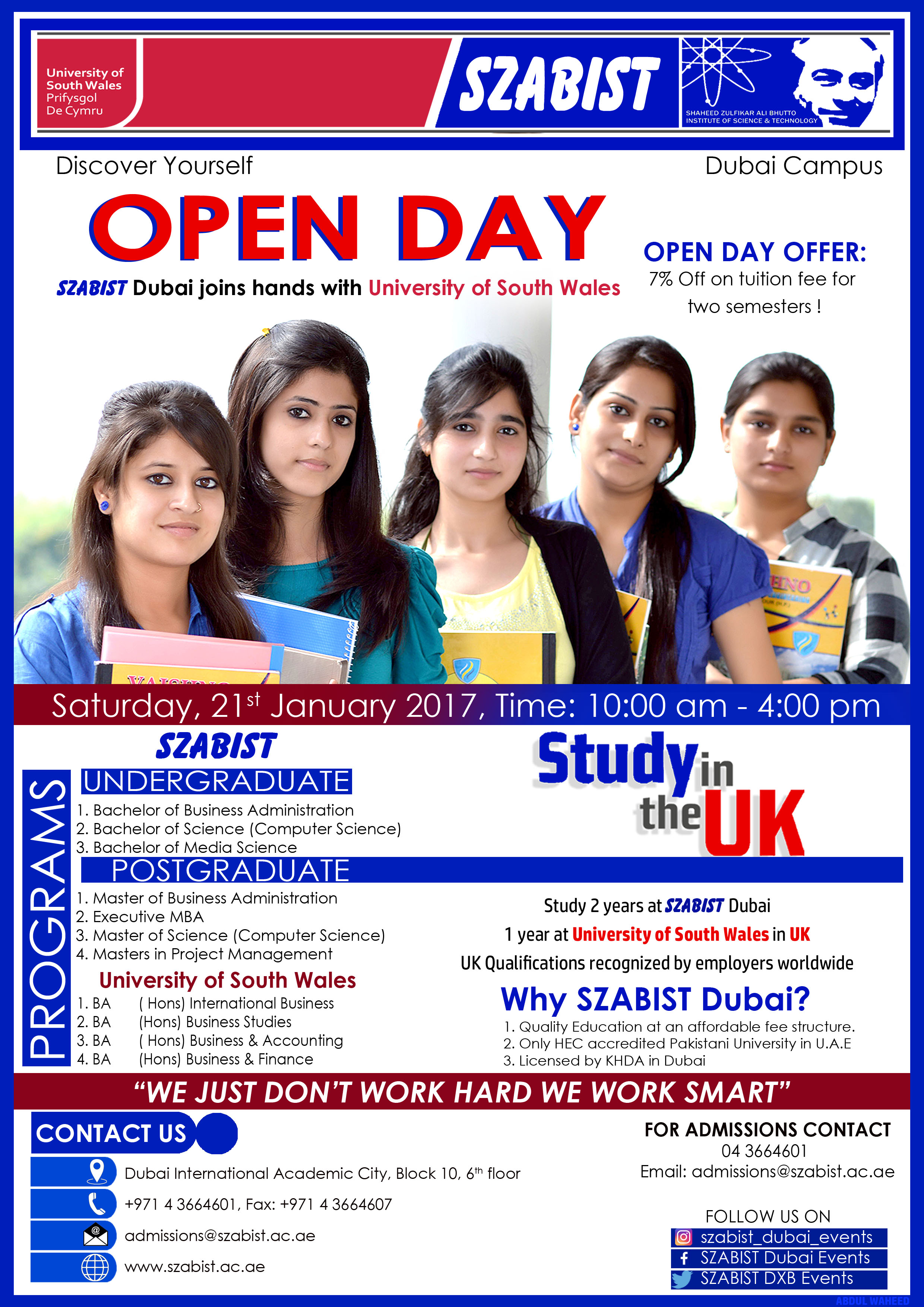 SZABIST Dubai Campus Undergraduate & Postgraduate Admissions 2017