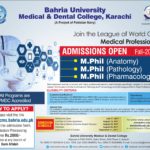 Bahria University M.Phil Anatomy, Pathology Pharmacology Admission 2017