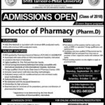 Shifa College of Pharmaceutical Sciences Pharm-D Admission 2018
