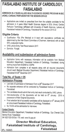 Cardiac Perfusion Technology Admission Faisalabad Institute of Cardiology 2018