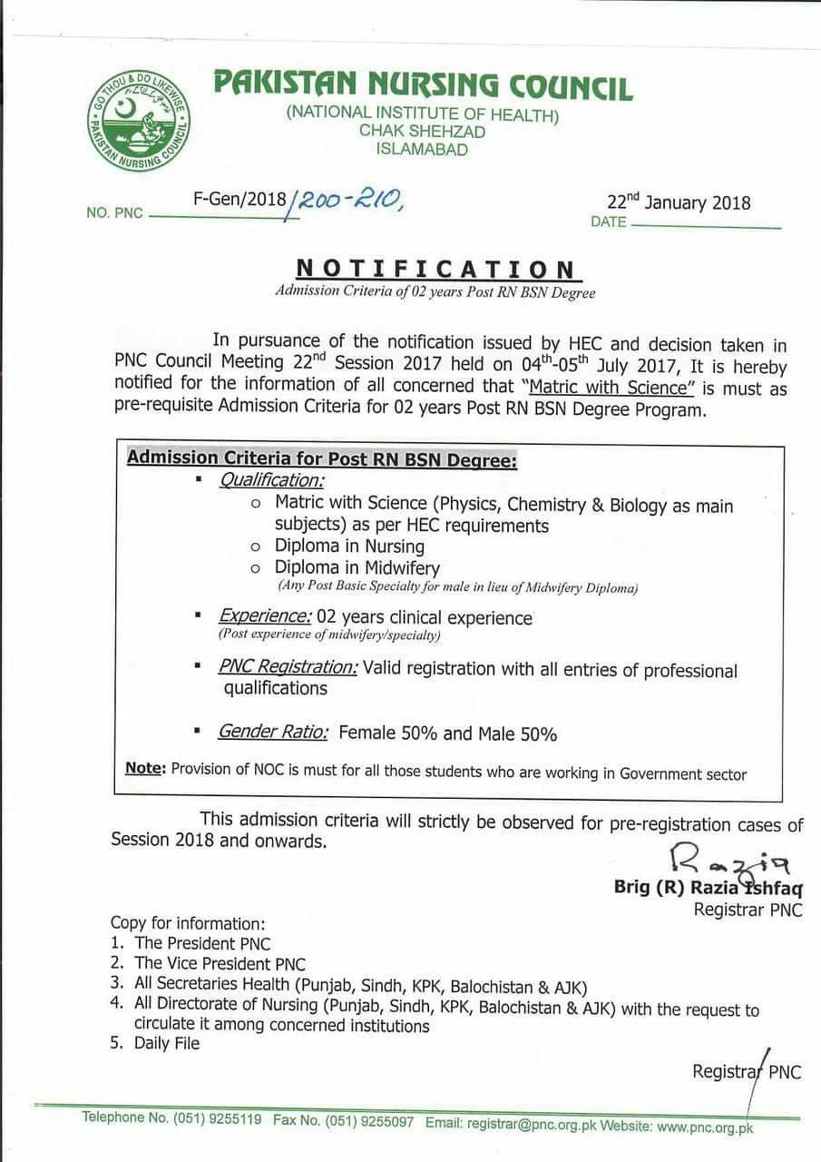 PNC Admission Criteria for Post RN BSN Degree