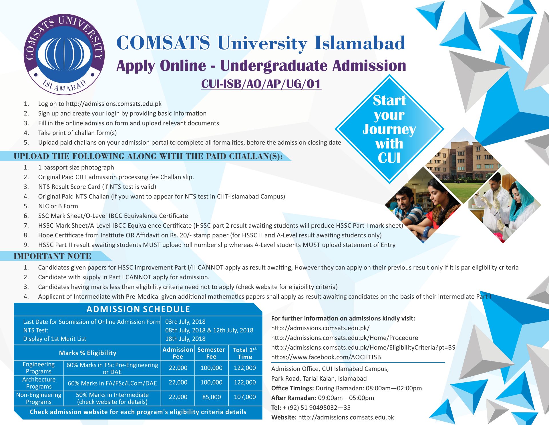 COMSATS University Islamabad Apply Online Undergraduate Admission