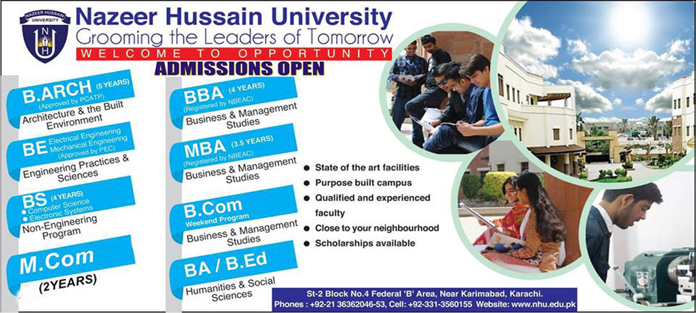 Nazeer Hussain University Admission Fall 2018, Apply Online