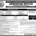 UET Taxila Admission Notice for UG Programs Fall 2018