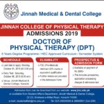 Jinnah College of Physical Therapy DPT Admissions 2019