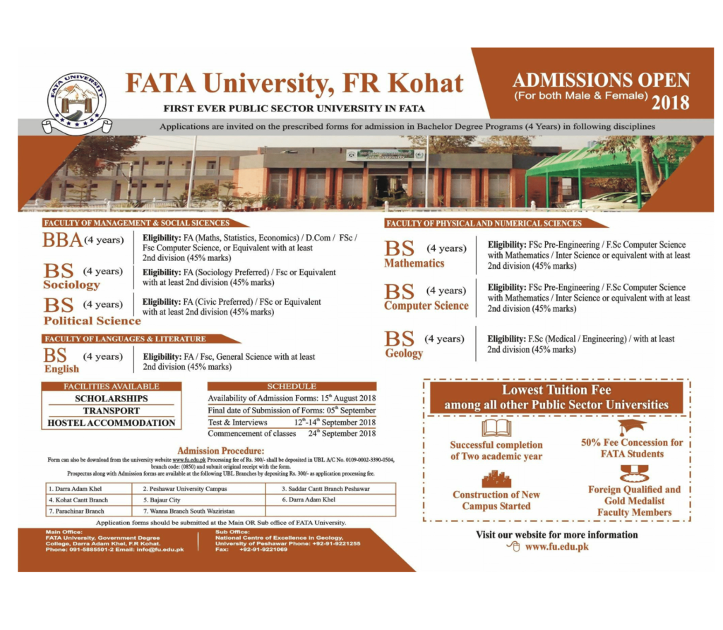 FATA University Admission BS & BBA Programs 2018 StudyPK
