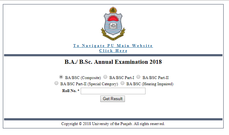 Punjab University Result B.A./ B.Sc. Annual Examination 2018