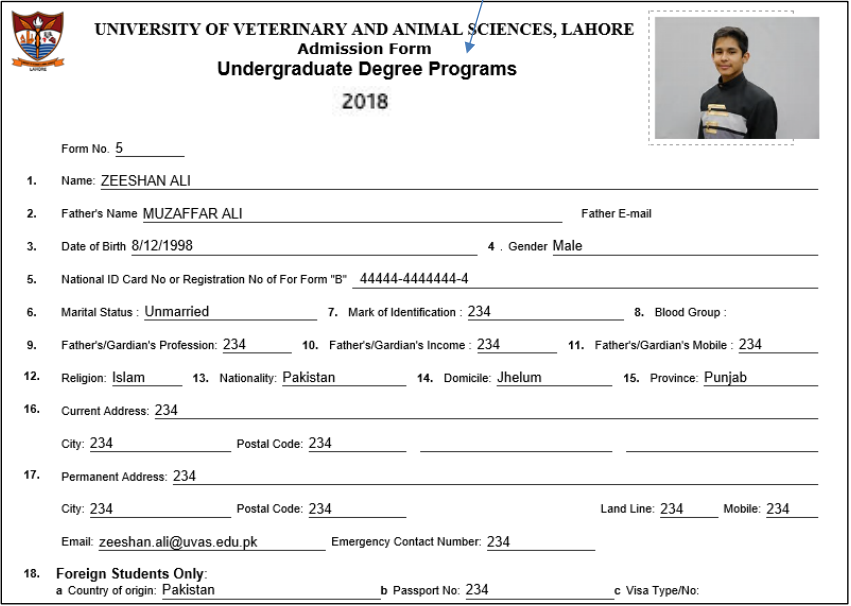 UVAS Online Undergraduate Admission Form & Guidelines 2018