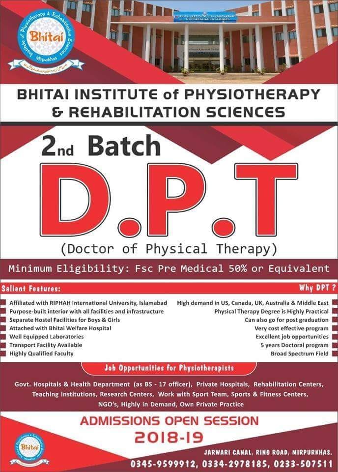 Bhitai Institute of Physiotherapy DPT Admission 2018