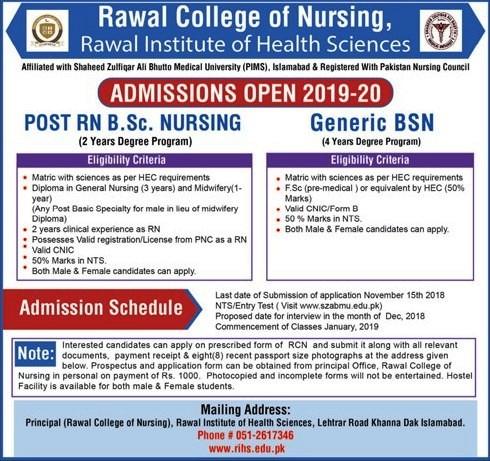 Rawal College Of Nursing Generic BSN Admission 2018