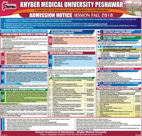 kmu admission notice 2018