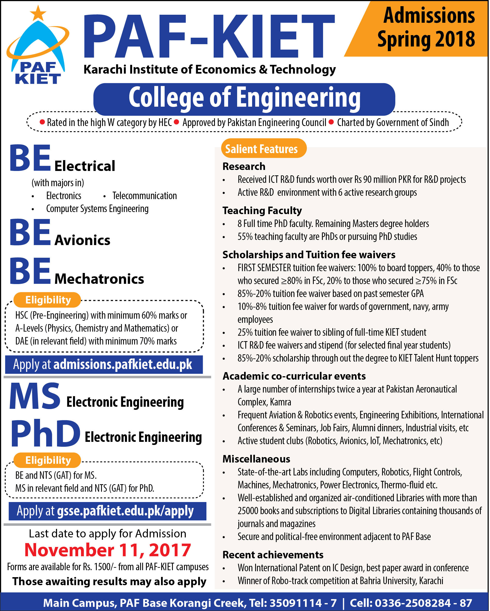 PAF-KIET Admissions Spring 2019