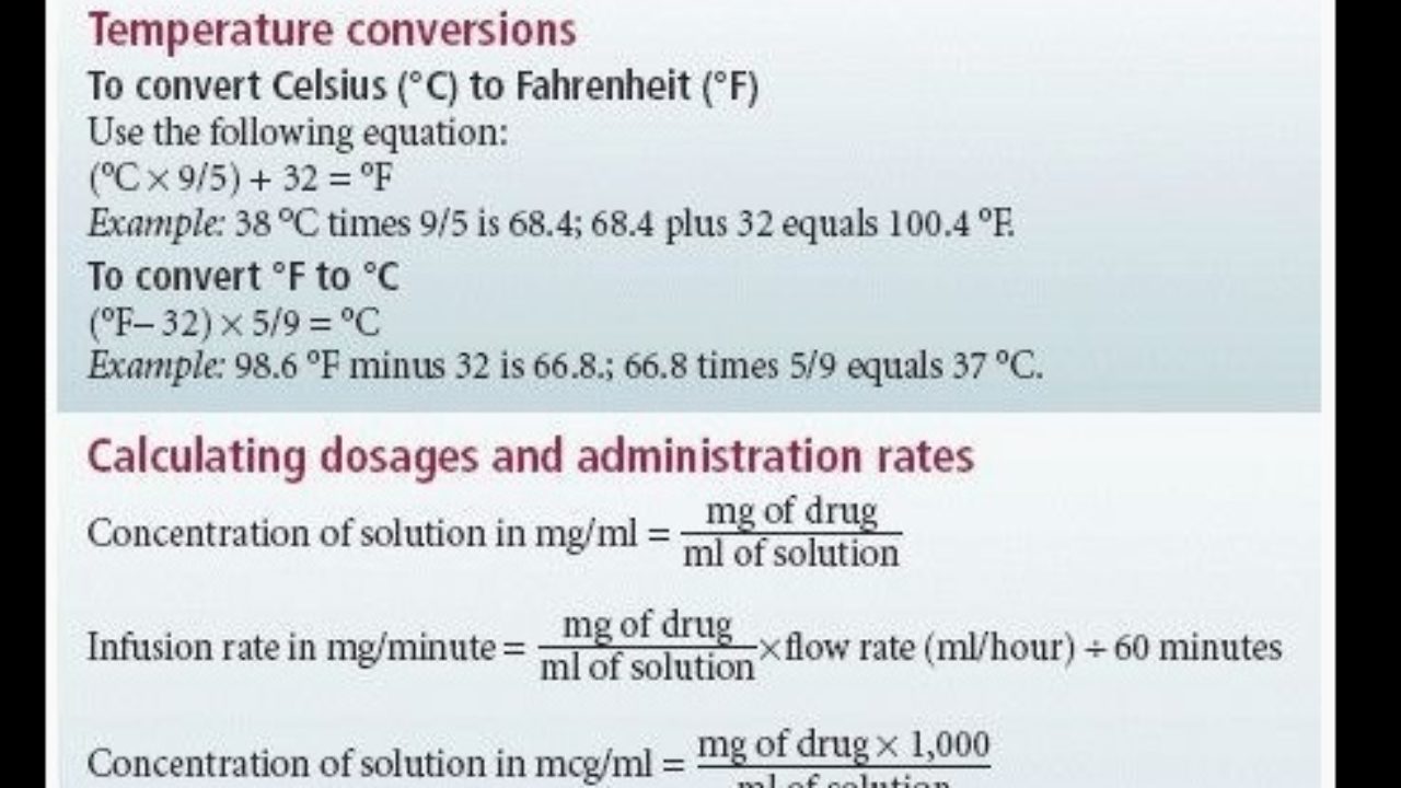 Medical Calculation Conversion Chart