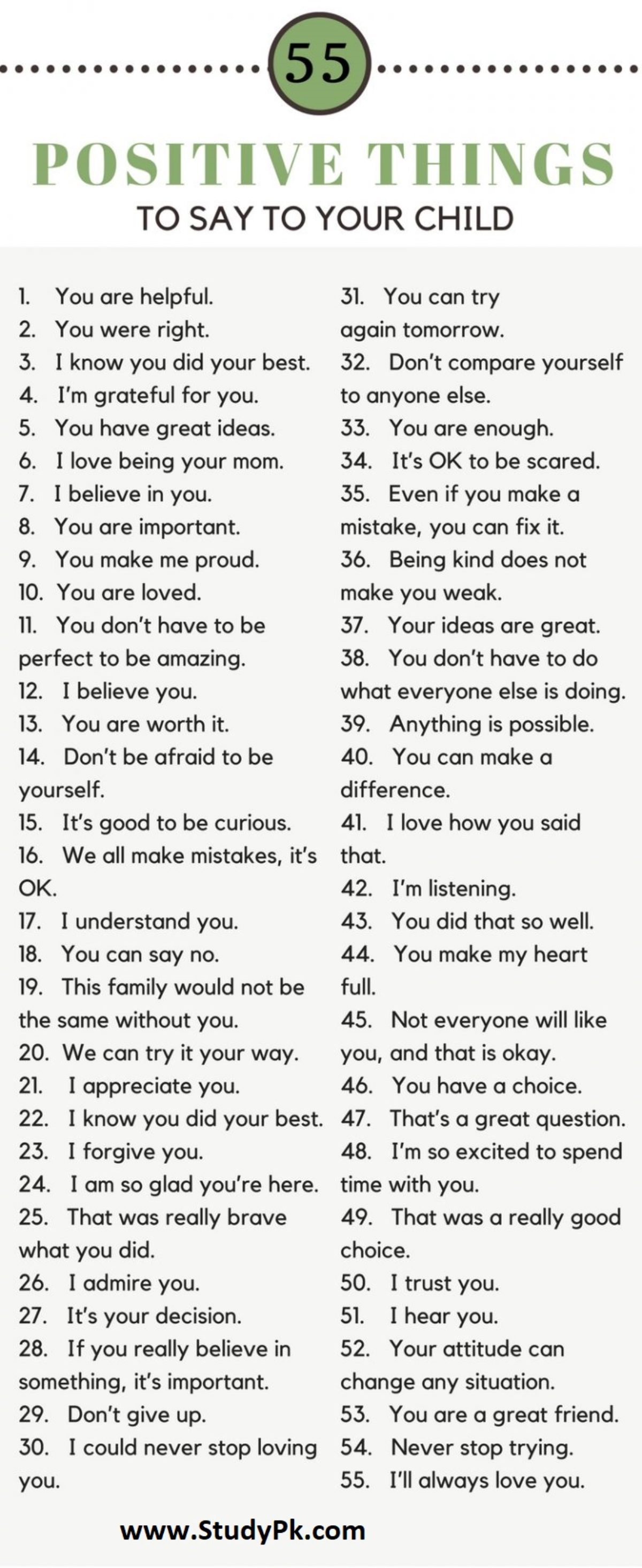Motivational Things To Say Encouraging Words & Phrases! 55 Positive Things To Say To Your Child -  Studypk