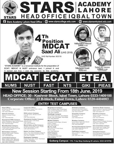 Admission Open in Stars Academy Lahore 16 Jun 2019