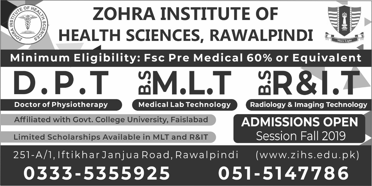 Zohra Institute Of Health Sciences DPT Admissions 2019