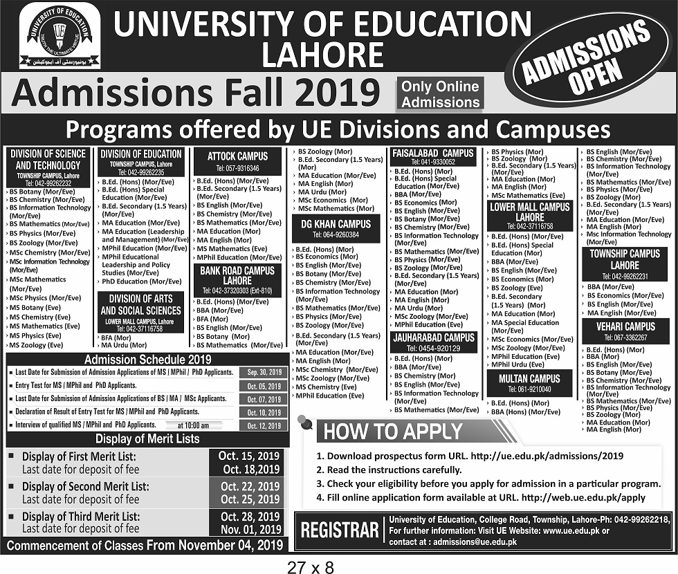 University of Education Admission Fall 2019