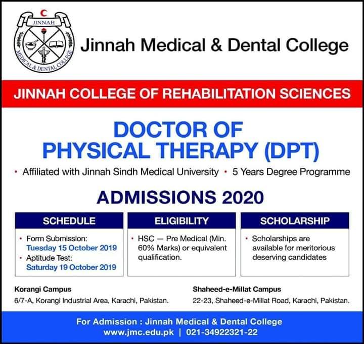 Jinnah College Of Rehabilitation Sciences DPT Admission 2019