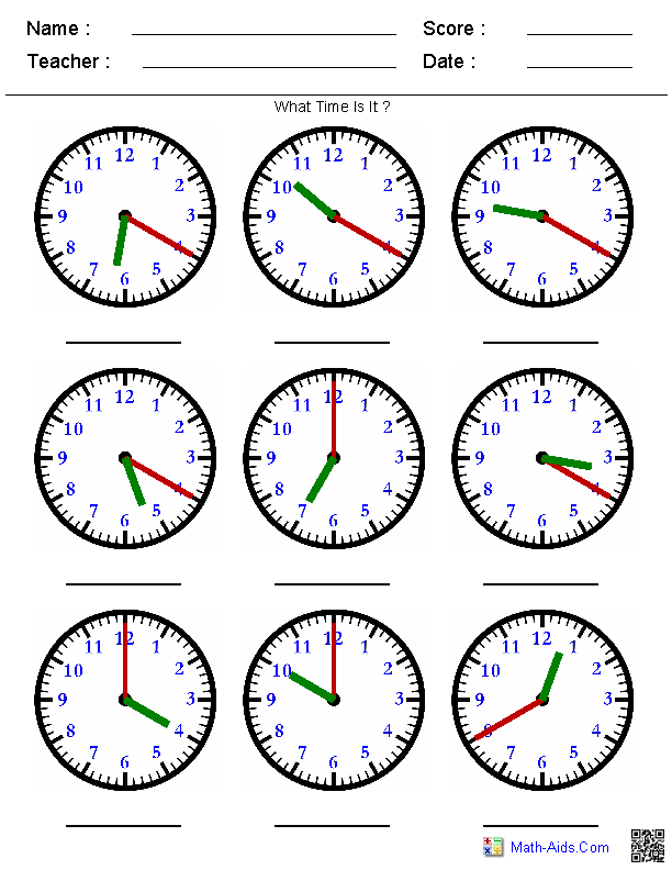 Printable Tell The Time Worksheets